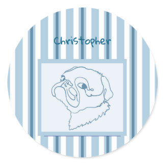 Personalized Summer Bath Pug Line Art Classic Round Sticker