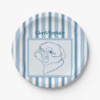 Personalized Summer Bath Pug Line Art Paper Plates
