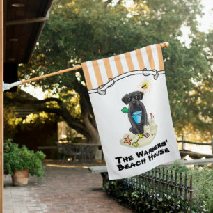 Personalized Summer Beach Black Labrador Retriever House Flag