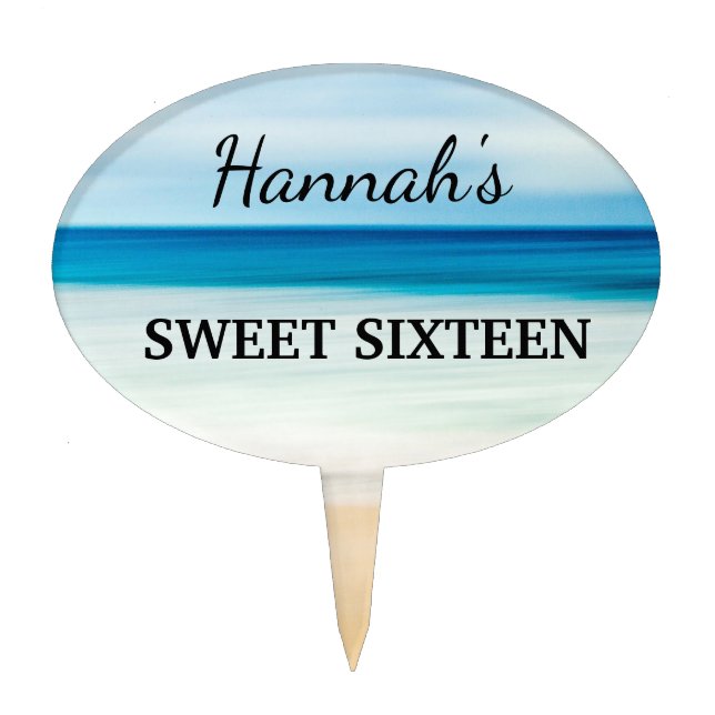 Personalized Summer Beach Sweet 16 Thank You Cake Topper (Front)