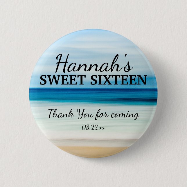 Personalized Summer Beach Sweet 16 Thank You Pinback Button (Front)