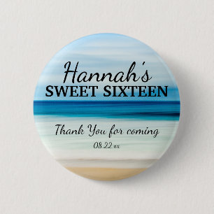 Personalized Summer Beach Sweet 16 Thank You Pinback Button