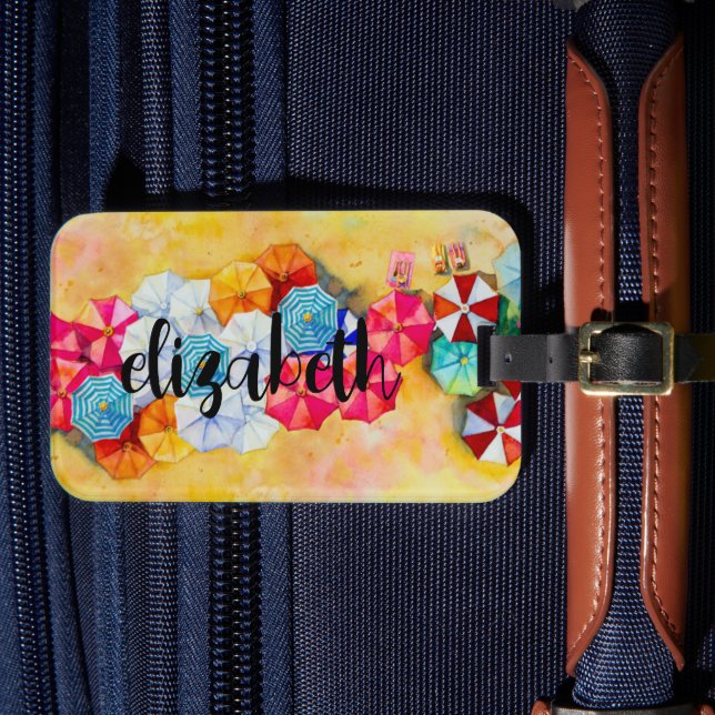 Personalized Summer Beach Umbrellas Luggage Tag (Front Insitu 4)