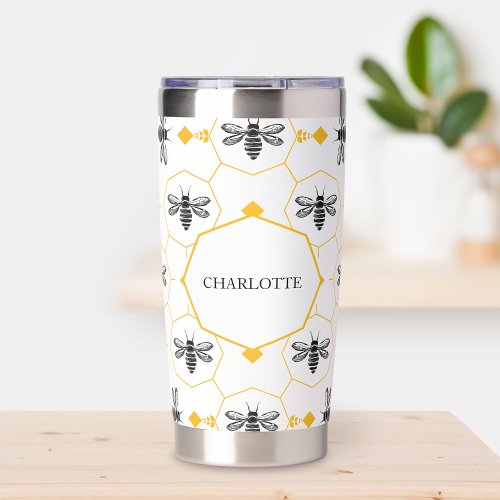 Personalized Summer Bee Hot Cold Honeycomb Insulated Tumbler