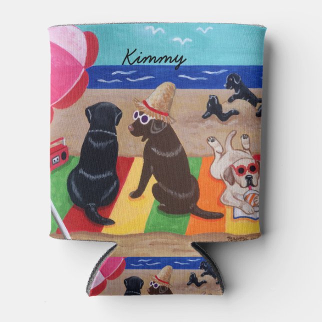 Personalized Summer Breeze Labradors Painting Can Cooler (Front)