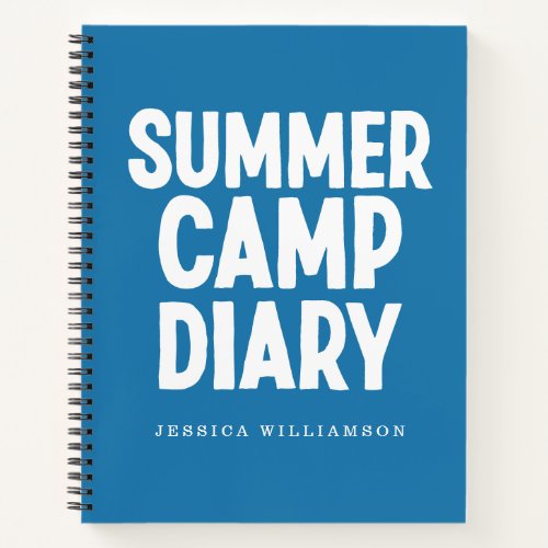 Personalized Summer Camp Diary in Blue Notebook