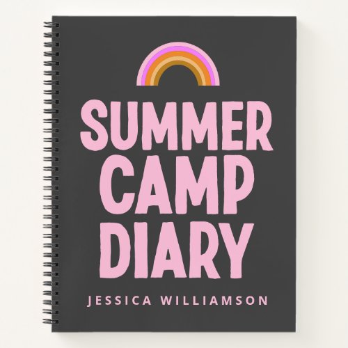 Personalized Summer Camp Diary Pink Rainbow  Notebook