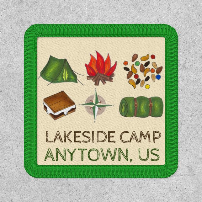Personalized Summer Camp S'mores Tent Compass Fire Patch (Front)