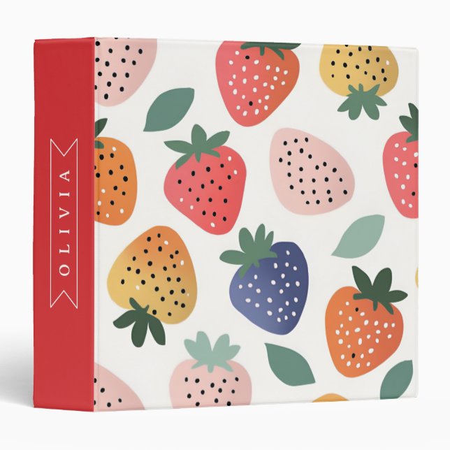 Personalized Summer Colorful Strawberry Pattern 3 Ring Binder (Front/Spine)
