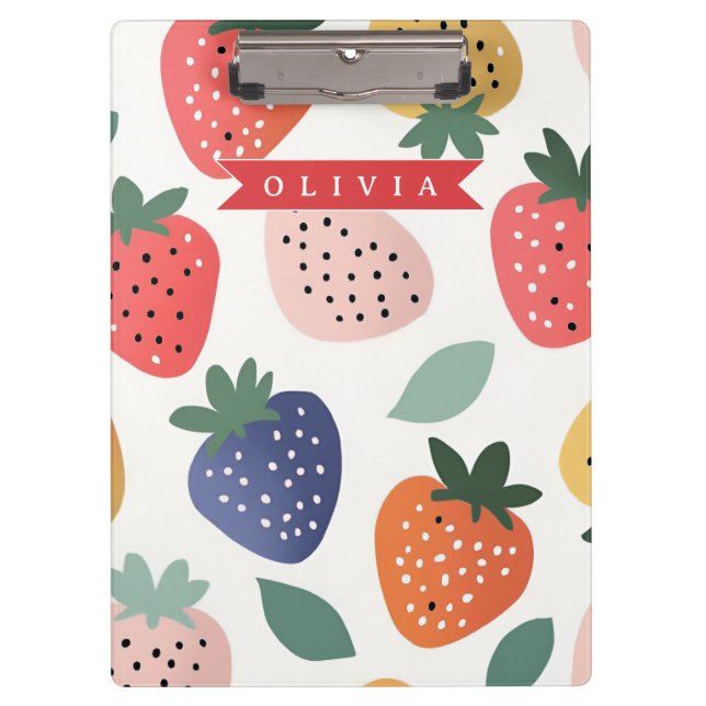 Personalized Summer Colorful Strawberry Pattern Clipboard (Front)