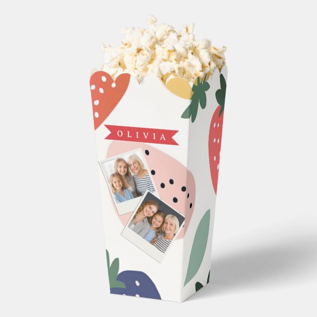 Personalized Summer Colorful Strawberry Pattern Favor Boxes (Popped)