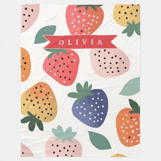 Personalized Summer Colorful Strawberry Pattern Fleece Blanket (Front)