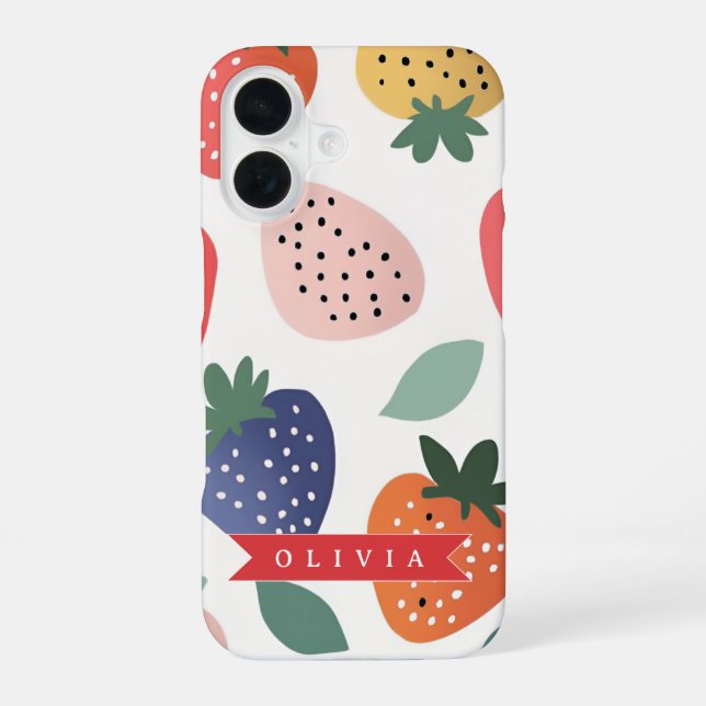 Personalized Summer Colorful Strawberry Pattern iPhone Case (Back)