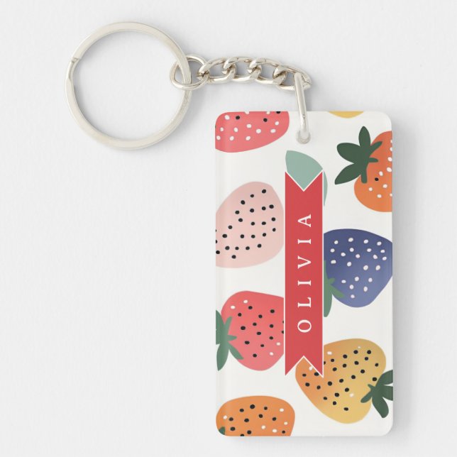 Personalized Summer Colorful Strawberry Pattern Keychain (Front)