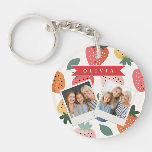 Personalized Summer Colorful Strawberry Pattern Keychain (Front)