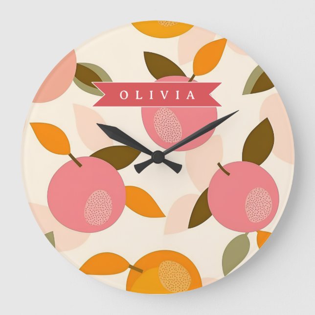 Personalized Summer Colorful Strawberry Pattern Large Clock (Front)