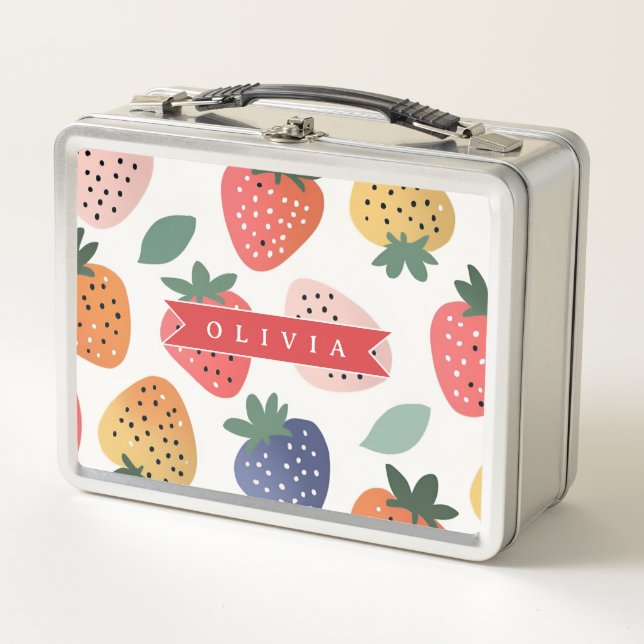 Personalized Summer Colorful Strawberry Pattern Metal Lunch Box (Front)