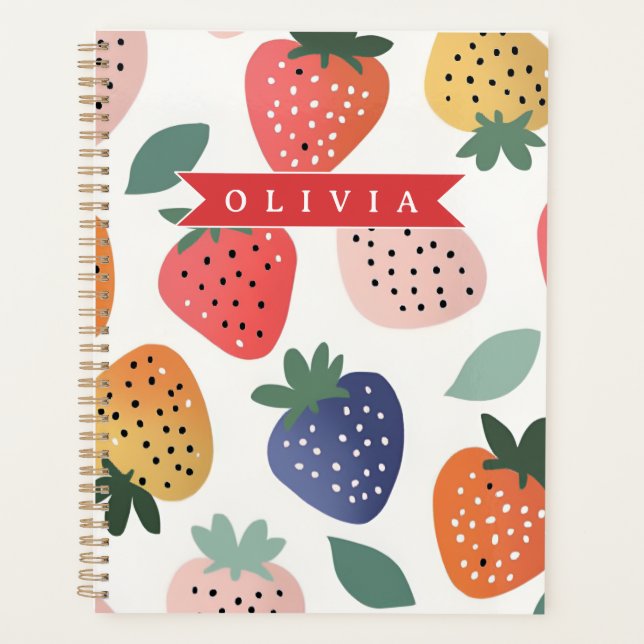 Personalized Summer Colorful Strawberry Pattern Planner (Front)