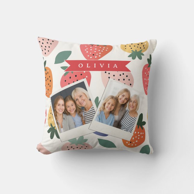 Personalized Summer Colorful Strawberry Pattern Throw Pillow (Front)