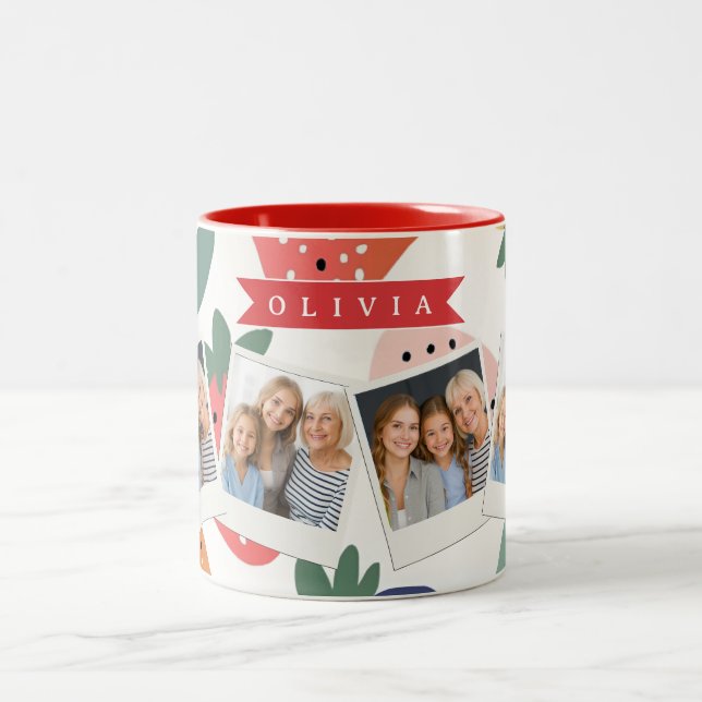 Personalized Summer Colorful Strawberry Pattern Two-Tone Coffee Mug (Center)