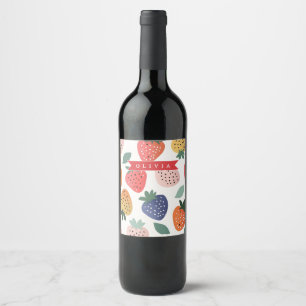 Personalized Summer Colorful Strawberry Pattern Wine Label