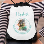 Personalized Summer Family Vacation Drawstring Bag<br><div class="desc">A stylish drawstring bag features a summer vacation illustration on a white background along with your first name and occasion in chic lettering. Perfect bags to stuff with fun stuff for everyone on your vacation. *ADD FIRST NAME TO BAG, add to cart for each name ordered. MATCHING items in our...</div>