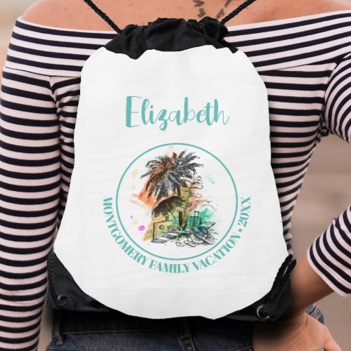 Personalized Summer Family Vacation Drawstring Bag