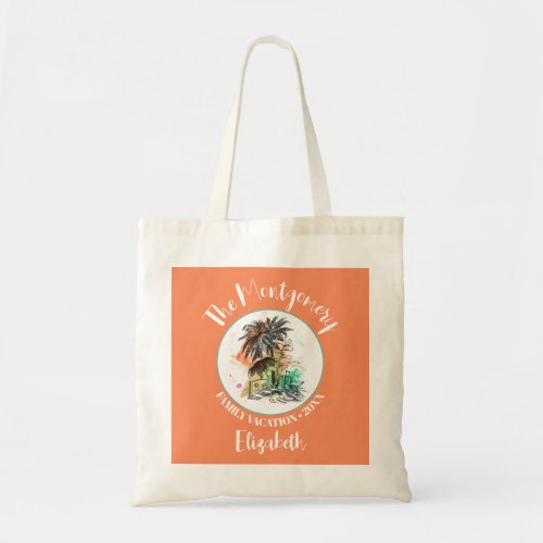 Personalized Summer Family Vacation Orange Tote Bag