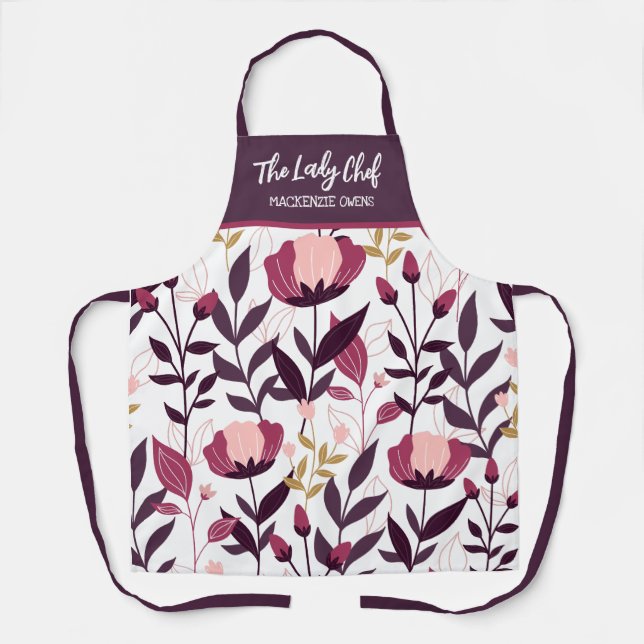 Personalized Summer Floral Blooms Women's Apron (Front)