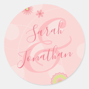 Personalized Summer Floral Pretty Pink Wedding Classic Round Sticker