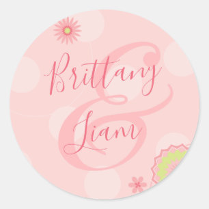 Personalized Summer Floral Pretty Pink Wedding Classic Round Sticker