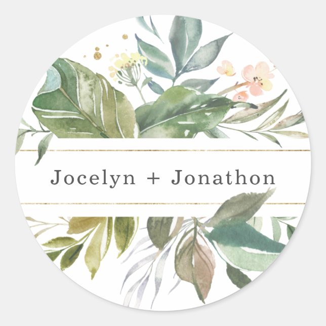 Personalized Summer Floral Wedding Favor Classic Round Sticker (Front)