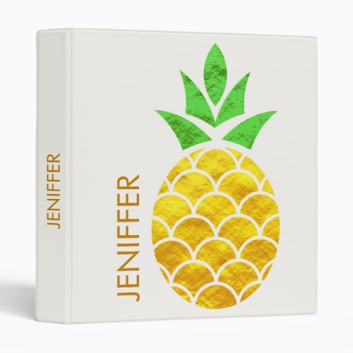 Personalized Summer Foil Gold Geometric Pineapple  3 Ring Binder