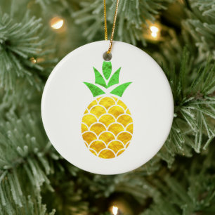 Personalized Summer Foil Gold Geometric Pineapple. Ceramic Ornament