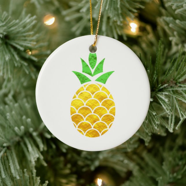 Personalized Summer Foil Gold Geometric Pineapple. Ceramic Ornament (Tree)