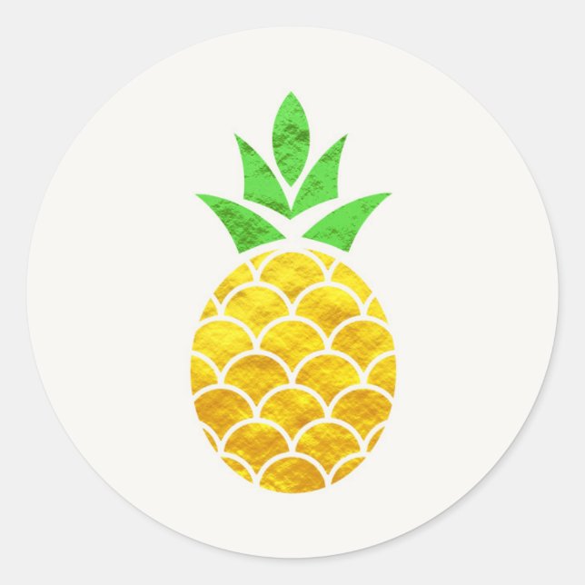 Personalized Summer Foil Gold Geometric Pineapple. Classic Round Sticker (Front)