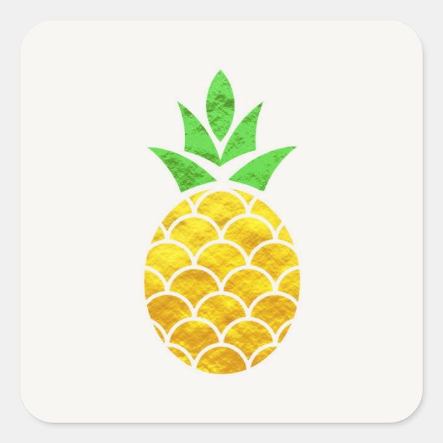 Personalized Summer Foil Gold Geometric Pineapple. Square Sticker (Front)