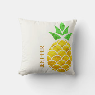 Personalized Summer Foil Gold Geometric Pineapple Throw Pillow