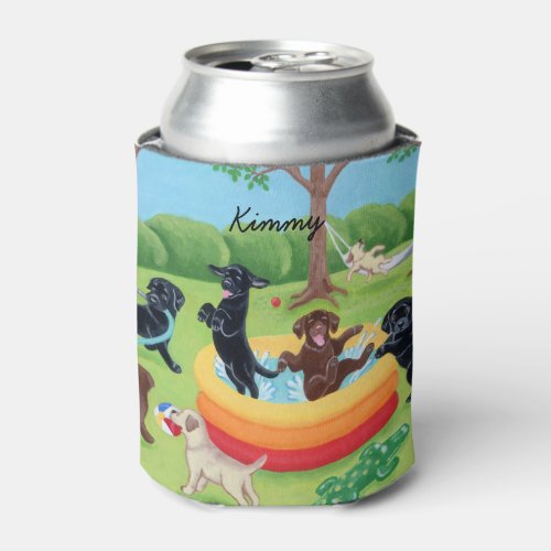 Personalized Summer Fun Labradors Painting Can Cooler