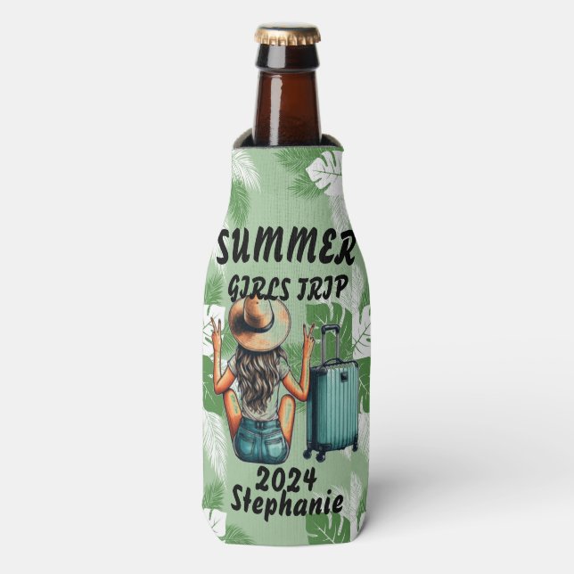 Personalized summer girls trip travel bottle cooler (Bottle Front)