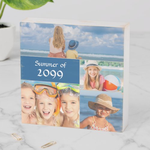 Personalized summer holiday photo collage wooden box sign