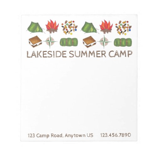 Personalized Summer Sleepaway Camp Camping Notepad