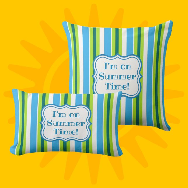  Personalized Summer Time Stripe Outdoor Pillow (Personalize it!)