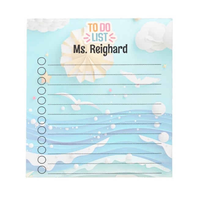 Personalized Summer To-Do List Notepad (Front)