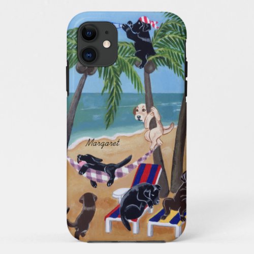 Personalized Summer Vacation Labradors Painting iPhone 11 Case