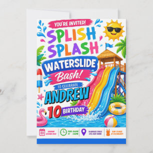 Personalized Summer Water Slide Birthday Bash Invitation
