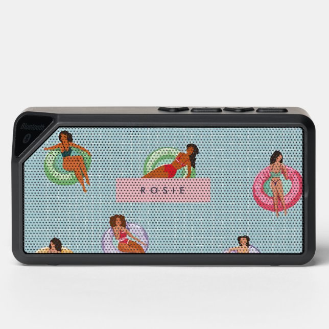 Personalized Summer Women Relaxing on Pool Floats Bluetooth Speaker (Front)