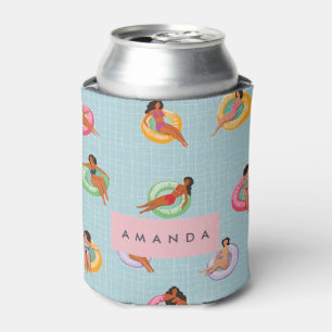 Personalized Summer Women Relaxing on Pool Floats Can Cooler