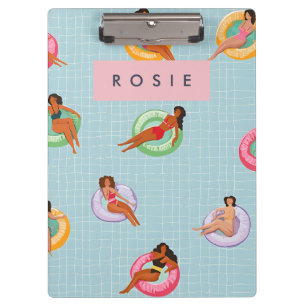 Personalized Summer Women Relaxing on Pool Floats Clipboard