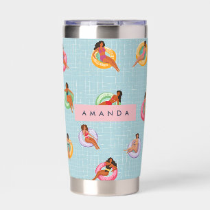 Personalized Summer Women Relaxing on Pool Floats Insulated Tumbler